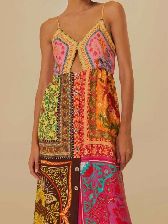 FARM Rio Multicolor Mixed Scarves Lenzing Ecovero Viscose Mini Dress - Picture 2 of 6